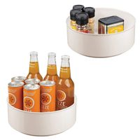 mDesign Plastic Lazy Susan Spinning Food Storage Turntable for Cabinet, Pantry, Refrigerator, Countertop - Spinning Organizer for Spices, Condiments, Baking Supplies - 2 Pack - Cream/Beige