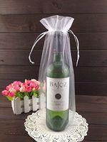 CMAJOR 50pcs Organza Wine Bottle Cover Wrap Gift Bags Christmas/Wedding Plain Organza Pouch (White)
