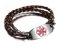 JF.JEWELRY Medical Alert Bracelet for Women with Microfiber Leather Braided Band, Free Engraving (Brown)