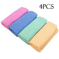 Tinffy 4Pcs Kitchen Microfiber Strong Water Absorption Plaid Dishwashing Cleaning Cloth