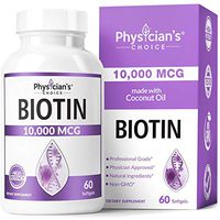 Biotin 10000mcg with Coconut Oil for Hair Growth, Natural Hair, Skin and Nails Vitamins - High Potency Biotin, Non-GMO, Gluten-Free, 60 Veggie Softgels