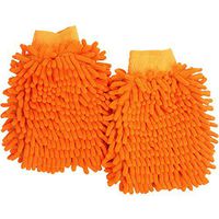 Ultimate Car Wash Mitt - 2 Pack - Premium Chenille Microfiber Wash Mitt - Wash Glove - Lint Free - Scratch Free - Regular Size (orange)