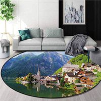 RUGSMAT Nature Super Soft Circle Rugs for Girls,Idyllic Alps Village Small Town by Majestic Mountain Lake European Pastoral Scenery Baby Room Decor Round Carpets,Round-63 Inch Multicolor