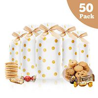 50 Pcs Candy Cookies Plastic Drawstring Gift Bags Gold Dot Treat Bags for Birthday Party Snack Wrapping Wedding Gift Party Favor