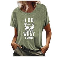 Eoeth I DO What I WAN Letter Print T-Shirt Women Casual Simple Wild Loose Short Sleeve Tees Tops Blouse Shirts Pullover Green