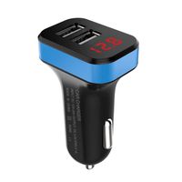 GerTong 1PCS Car Charger, USB Car Charging Adaptor with Mini Size Dual Port(5V/2.1A/24W), Digital Display Intelligence Fast Charging for Mobile Phone (Black and Blue)
