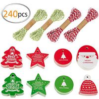 Mewtogo 240 Pieces Christmas Gift Tags Labels for Merry Xmas Holiday Gift Bags Supplies with 131ft String Twine in 8 Design