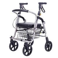Steel Medical Walker with Seat, Portable Elderly Walker Rollator, Four Wheel Rollator Walker Fold Up and Removable Back Support for Storage, Adjustable Height Limited Mobility Aid
