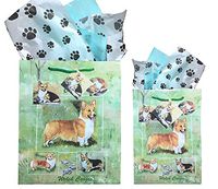 Dog Breed Gift Bags Set of Two with Tissue Paper (Welsh Corgi)