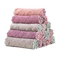 15Pcs 10''x6'' Lattice Kitchen Coral Velvet LazyRag Double-Layer Absorbent Thickened Non-Oily Dishwashing Towel Clean Cloth,Color Random