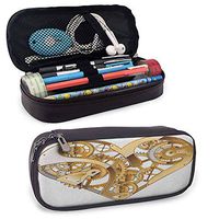 Industrial Makeup Pencil Case Mechanic Heart Physical Bodies Complex Structure of Love Valentines Romance Durable W3.5xL7.9 Golden White