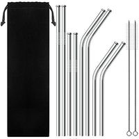 8 Pack Stainless Steel Straws, Bent + Straight, with Anti-Scratch Tips, SENHAI Metal Drink Straw for 30 20 Ounce YETI Rambler Cup RTIC Ozark Trail, with 2 Brushes