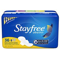 Stayfree Ultra Thin Regular Pads with Wings For Women, Reliable Protection and Absorbency of Feminine Moisture, Leaks and Periods, 36 count