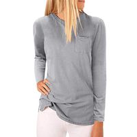 ✔ Hypothesis ☎ Women Long Sleeve Solid Color V Neck Tunic Shirt Patchwork Pullover T-Shirt Blouse Tops Gray