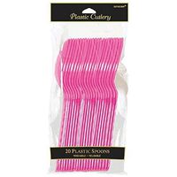 Amscan 4547.1030000000001 Party Tableware Plastic Spoons, 20 pieces, Bright Pink
