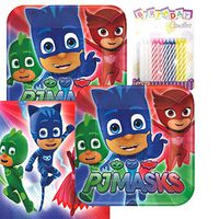 PJ Masks Party Plates and Napkins Serves 16 With Birthday Candles