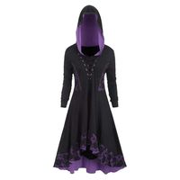 Womens Gothic Punk Asymmetric Hem Long Sleeve Loose Hoodies Dress Cloak Costumes Vintage High Low Sweatshirts Tunic Tops (Purple-Lace Up Dress, 4XL)