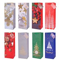 Sattiyrch 16pack Christmas Wine Gift Bags Bulk with Hang Tag,White Cardboard Material Xmas Designs