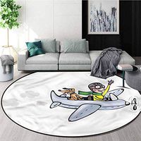 RUGSMAT Boys Room Modern Machine Washable Round Bath Mat,Air Doodle Style Flight Study Computer Chair Cushion Base Mat Round Carpet Round-63