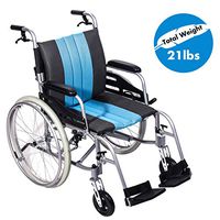 Hi-Fortune 21lbs Lightweight Medical Manual Wheelchair with Full Length Padded Armrests and Hand Brakes, Portable and Folding with Magnesium Alloy, 17.5” Seat, Blue