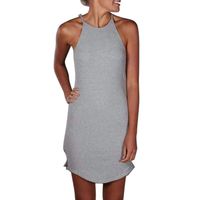 Women Sleeveless Halter Bodycon Mini Dress Spaghetti Strap Pencil Dresses Summer Sling Sundress Gray