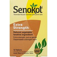 Senokot Extra Strength, 12 Tablets, Natural Vegetable Laxative Ingredient for Gentle Dependable Overnight Relief of Occasional Constipation