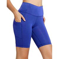 Cathalem Women's 8" / 5" High Waist Workout Yoga Running Compression Shorts Tummy Control Side Pockets Blue