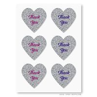 Glitter Silver Thank You Heart Shape Stickers by Once Upon Supplies, Midnight Chevron Stripes Birthday Party Collection, Silver Envelope Seals, Cupcake Toppers, 1.5 Inches, 48 Pcs