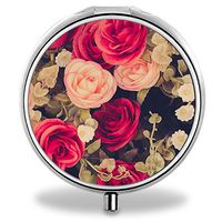 Vintage Bouquet Pill Case, Round Stainless Drug Organizer Container Medicine Cover for Pocket Daily&Weekly
