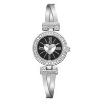 wsloftyGYd-Fashion Women Love Heart Round Dial Roman Numbers Quartz Rhinestone Wrist Watch - Silver + Black