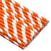 Kylin Express 100pcs Colored Decorative Paper Straws Disposable Drinking Straws,Orange Stripe