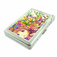 Flower Hair Anime Girl Em1 Hip Silver Cigarette Case With Built In Lighter 4.75" X 2.75" Id Holder Metal Wallet RFID Protection