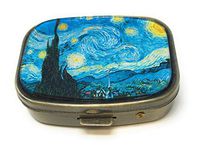 Value Arts Vincent Van Gogh Starry Night Pill Box, Brass and Glass, 2.25 Inches Long