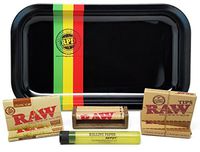 Bundle - 7 Items - Rolling Paper Depot Rolling Tray (Rasta Racer) with RAW Organic Single Wide Rolling Papers, Pre-Rolled Tips, 70mm Roller and Kewltube