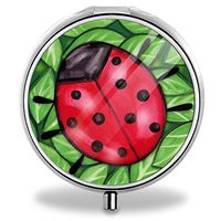 Pill Organizer Pill Box, Home Travel Supplement Holder Portable Vitamin Sorter 3 Compartment Vitamin Container Daily Medicine (Watercolor Ladybug)