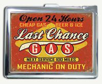 Vintage Look Last Chance Gas Station Sign Cigarette Case Lighter Wallet Card Holder