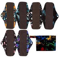 7pcs Set 1pc Mini Wet Bag +6pcs 10 Inch Regular Charcoal Bamboo Mama Cloth/Menstrual Pads/Reusable Sanitary Pads (Ink)