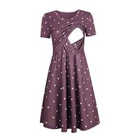 Maternity Breastfeeding Nursing Dresses,Women's Solid Color Scoop Neck Short Sleeve Pregnancy Dress Maternity Clothes Purple