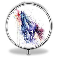 Painting Horse Pill Case, Round Stainless Drug Organizer Container Medicine Cover for Pocket Daily&Weekly