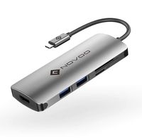 NOVOO USB C Hub with PD Power Delivery, 6 in 1 USB Type C Adapter with 60W PD Charging Port, 2 USB 3.0 Ports, 1 SD Memory Port, 1 Micro SD Card Reader Compatible with MacBook and Windows Laptops