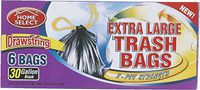 Drawstring Trash Bag 30 Gallon 6 count (Pack Of 12)