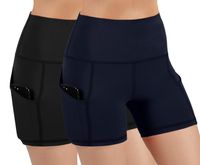 ODODOS High Waist Out Pocket Yoga Short Tummy Control Workout Running Athletic Non See-Through Yoga Shorts,BlackNavy2Pack,X-Large
