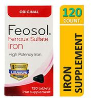 Feosol Original Ferrous Sulfate Iron, 120 Count, High Potency Iron Supplement, White