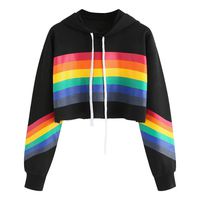 Sikye Hooded Sweatshirts, Tumblr Rainbow Girl Crop Top Pullover Hoodie Drawstring T-Shirt Women Cute Long Sleeve Fall Winter Elegant Woman Sweatshirt Jacket