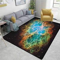 YucouHome Outer Space Traditional Area Rug Living Room, Image of Crab Nebula in Early Age Clean Version of Original Space Print, Fashionable High Class Living Dinning Room(2.5'x 9') Black Teal Orange