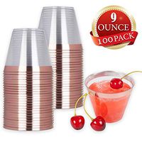 Rose Gold Plastic Cups 9 Oz - Disposable Gold Rimmed Plastic Tumblers For Party Holiday Wedding and Occasions - Fancy Party Cups - Count 100