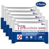 BUTITNOW 75% Alcohol Wipes (5 Packs, 50 Wipes), Large Disinfection Wipes Cleaning Wet Wipes for Hand Home House, Tourism, Hotel, Restaurant, Office, Car All Purpose Cleaning