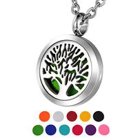 HOUSWEETY Aromatherapy Essential Oil Diffuser Necklace-Stainless Steel Locket Pendant,11 Refill Pads(Engraving)