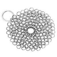 Cast Iron Cleaner - Steel Scrubber - Lightweight, Flexible and Rust Proof Chainmail Scrubber with Hanging Ring for Cast Iron Pan,Pre-Seasoned Pan,Griddle Pans, BBQ Grills (4 Inch Diameter)