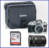 Olympus OM-D E-M10 Mark III (Mark 3) Digital Camera Bundle (14-42mm EZ Silver + 40-150mm Black Lenses, Silver)